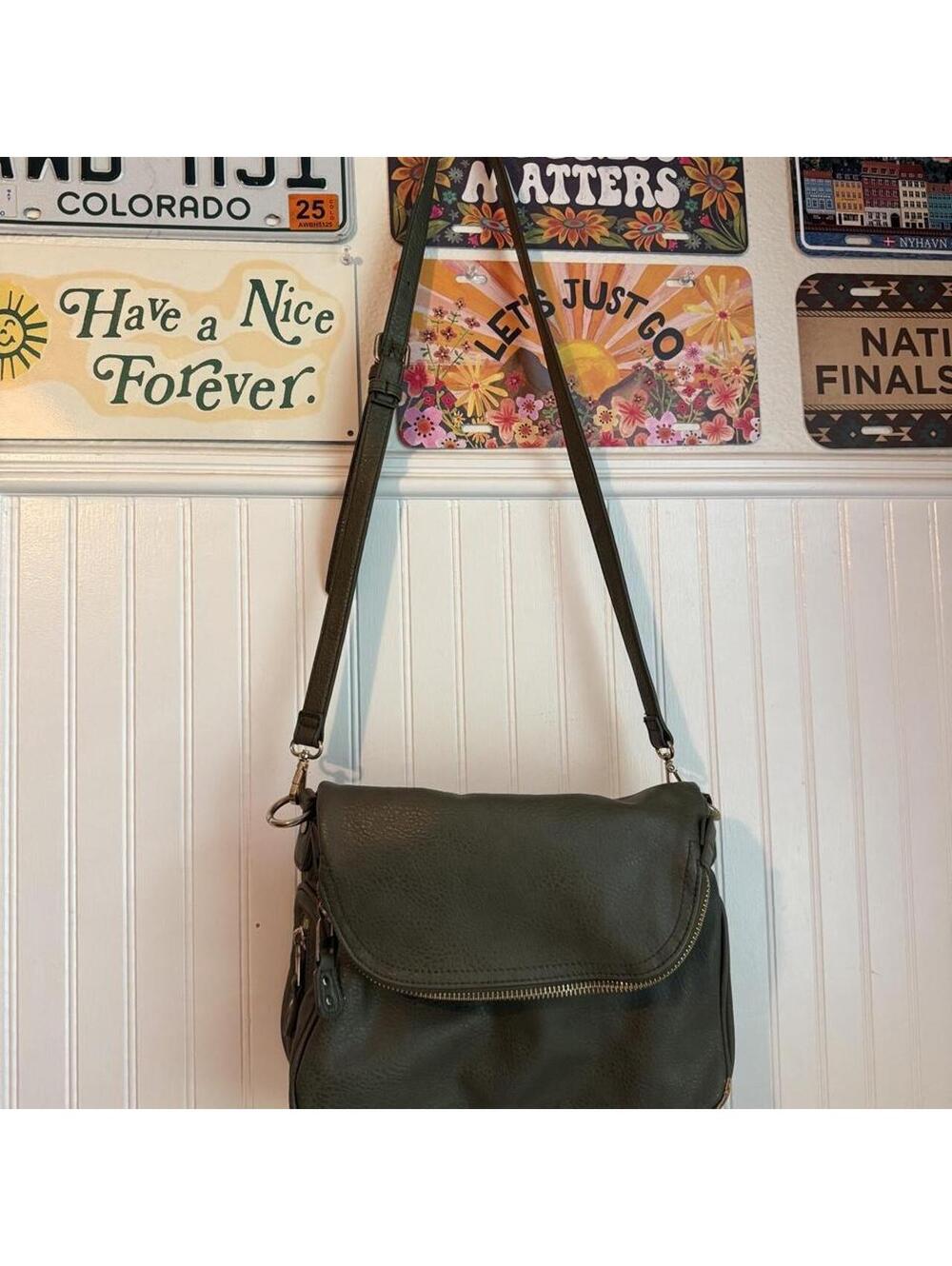 Moda Luxe Olive Green Foldover Crossbody Purse